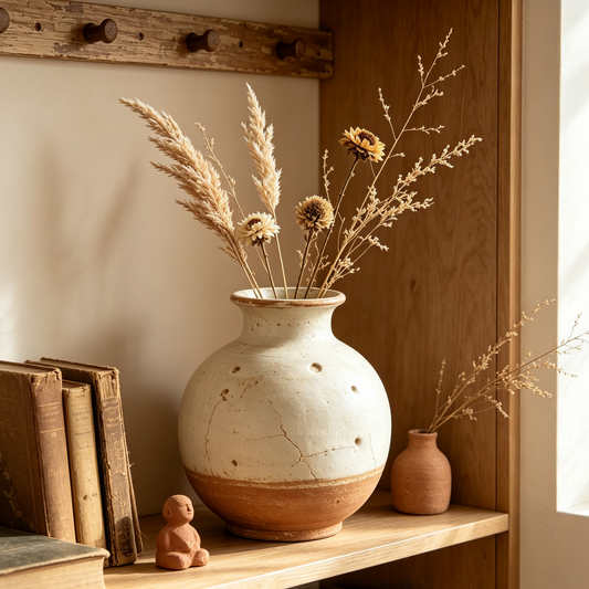 Vintage Cream Terracotta Decor Vase