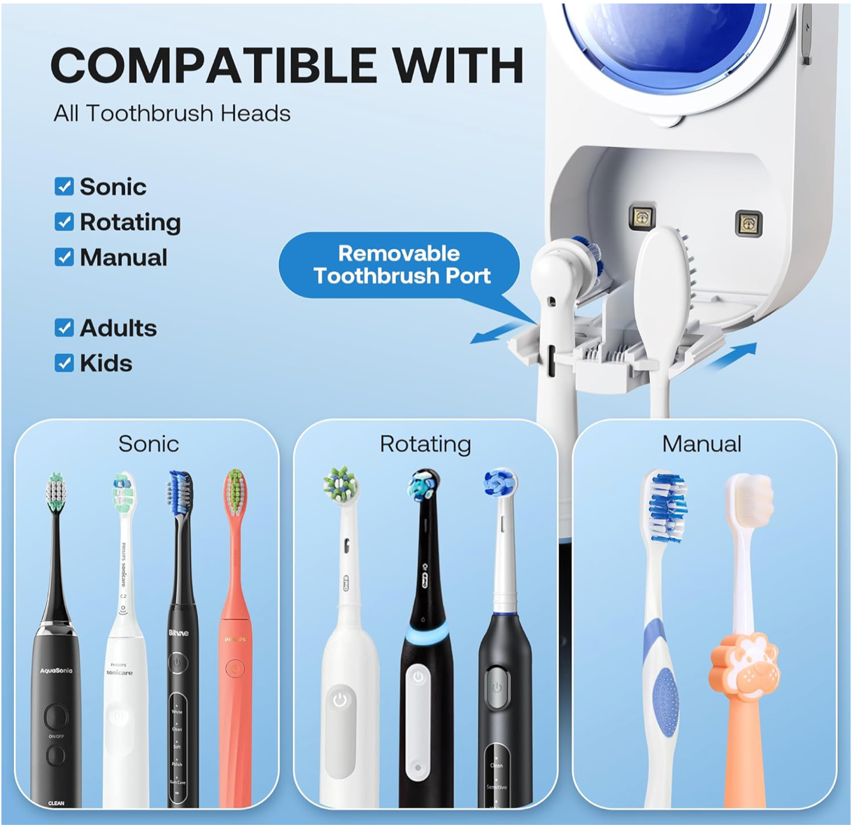 Dual Compartment Automatic Toothbrush Sanitizer